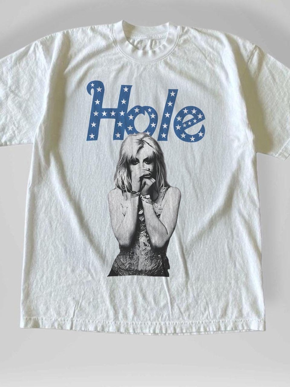 Gildan White Tee with Blue Star 'Hole' Logo and Photo Print